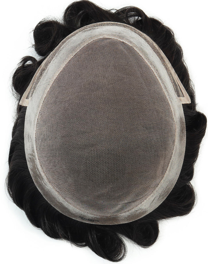 Toupee for Men Fine Mono in Body 1" Polyskin in Perimeter and 1/2" French Lace in Front Indian Human Hair