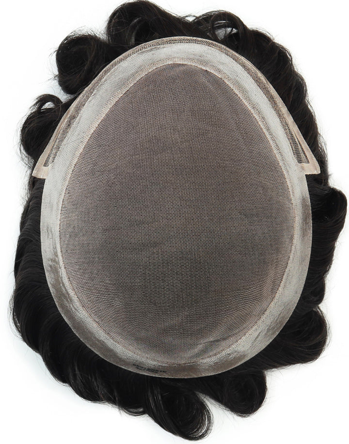 Toupee for Men Fine Mono in Body 1" Polyskin in Perimeter and 1/2" French Lace in Front Indian Human Hair