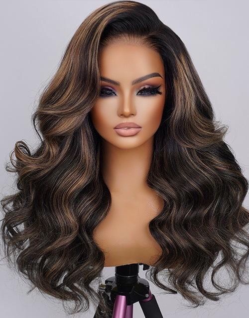 Violet- Freetress Cap Glueless Pull Go Wig Balayage Mixed Honey Blonde Wavy 6x5 Pre Cut Lace Human Hair