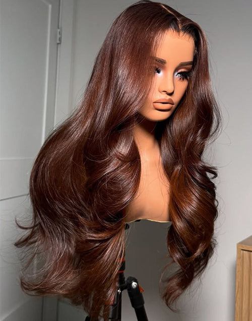 Anita- Full 250% Density Auburn Brown Color Wig Long Wavy 13x5 Deep Parting Glueless Wigs Pre Cut Lace