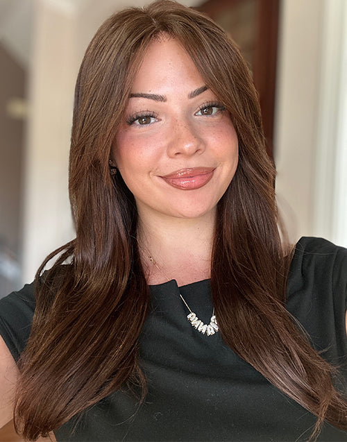 Brown Haircut Wig With Curtain Bangs
