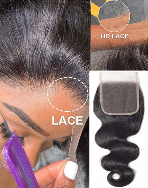 Body Wave Hair 3 Bundles With 4x4 HD Lace Closure Invisible Swiss Lace