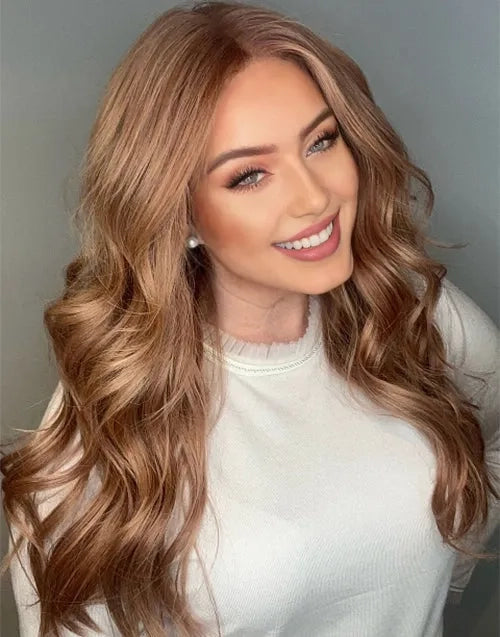 Dayah-Stunning Copper Blonde Balayage Wavy 13x6 Real HD Lace Glueless Wig Human Hair Invisible Lace Wig