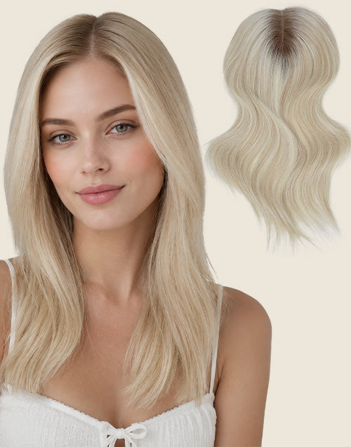 5.5"x6" Wavy Fine Mono Human Hair Topper Seamless Clip-In Coverage For Thinning Hair