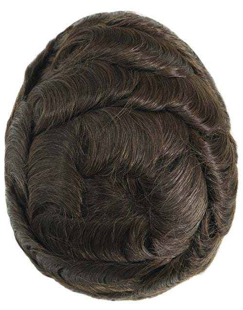 8"x10" Toupee for Men 1/2" French Lace in Front and Center Polyskin in Perimeter Indian Human Hair