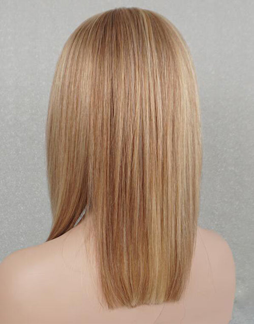 Layla- Gloden Bloned Mixed Light Brown Straight Human Hair Layered Bob Wig With Wispy Bangs Minimalist Lace Glueless Wig