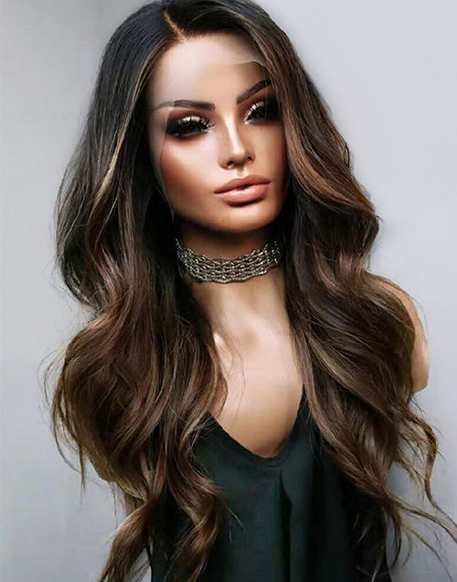 Roma-True-Hold Series Mushroom Brown Balayage Wavy Glueless Wig For Women 13x4 Lace Human Hair