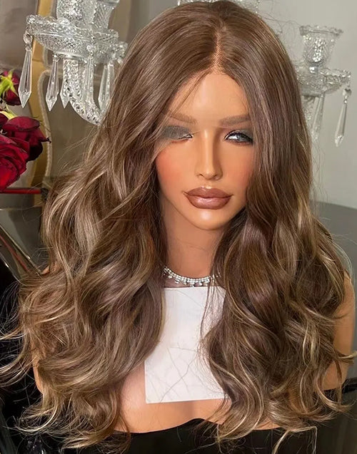 Jaka- Brown Color Wavy Wig European Human Hair Glueless 13x6  Lace Front Wig
