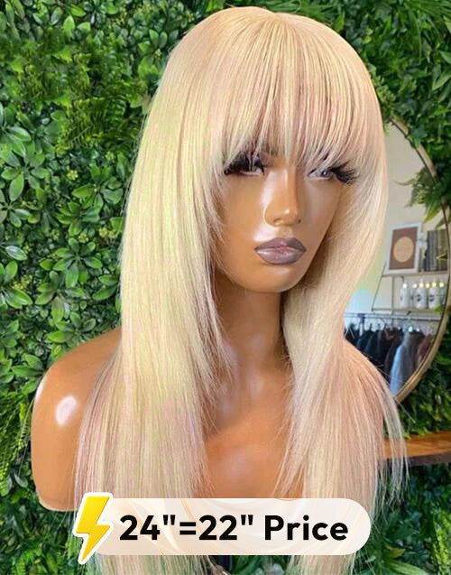 22“ 24” 613 Blonde Layered Straight 13x4 Lace Front Wig With Bangs Glueless Wig Flash Deal