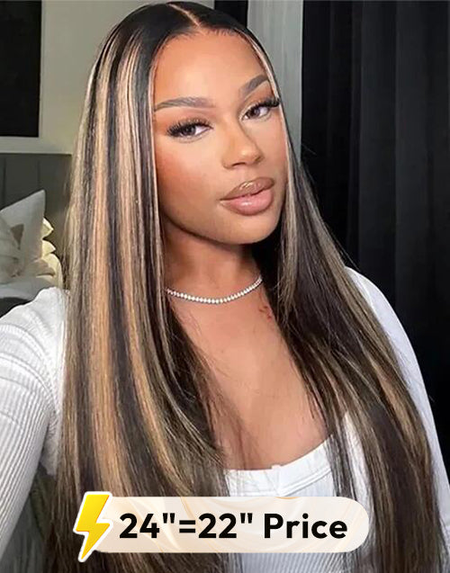 22" 24" Highlight Honey Straight Wig Pre Cut 13x5 Lace Glueless Wig Flash Deal