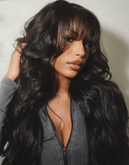 Luela- With Drawstring Glueless Body Wave Wig With Bangs Easily Half Up Half Down Pre Cut 7x5 Lace