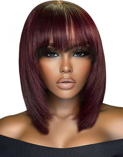 3 WIGS=$159|16" Highlight Brown Layer Wavy 7x5 Wig+10" 99J Layer Straight Bob 4x4 Wig With Bangs+10" Bob Straight Wig With Bangs Flash Deal