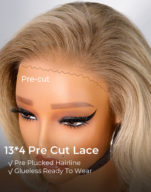 Jova- Ombre Blonde Layered Cut Short Straight Bob Ready To Go Glueless Wig 13x4 Pre Cut Lace