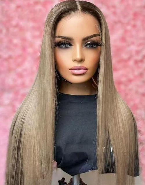 Tia- Sliver Grey Ash Blonde Color Straight 13x6 Pre Cut Lace Front Glueless Wig