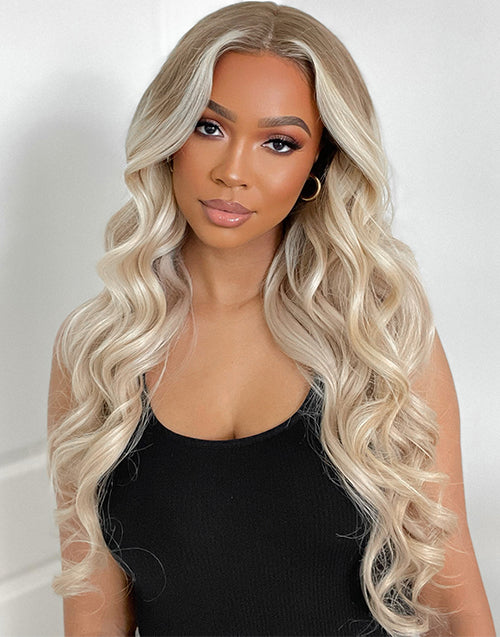14" 26" 30" Ombre Ash Blonde Highlight Wavy Wig With Dark Roots Flash Deal