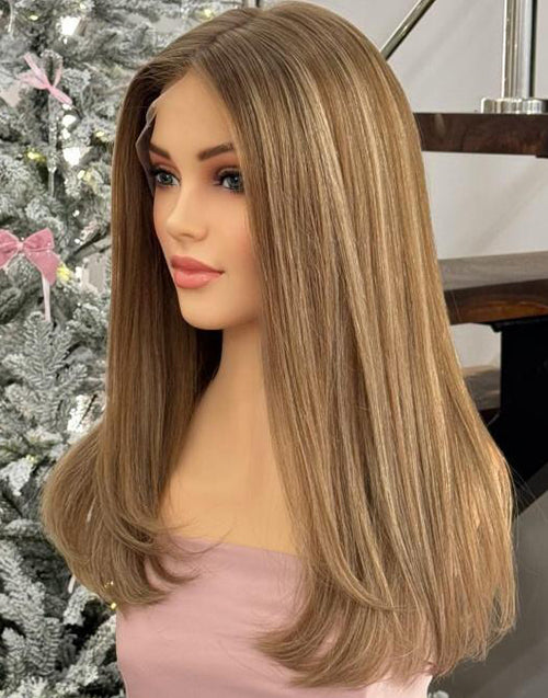 Suma- Ombre Highlight Blonde 13x4 Lace Front Wig Straight Wig Middle Length For Women Premium Natural Matte Look