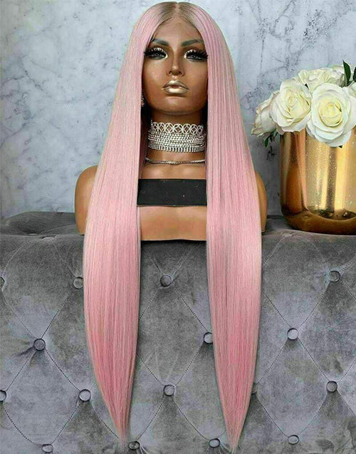 Belen-13x4 Ombre Light Pink Straight Lace Frontal Wig Pre plucked Glueless Human Hair Wig