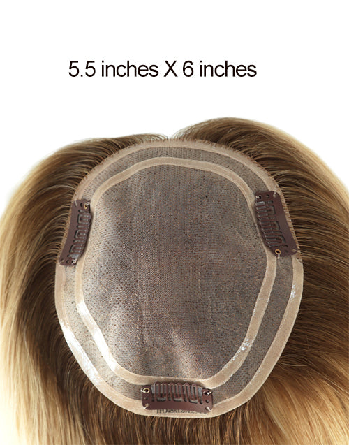 Ombre Blonde Mono Topper with Clips Jessie's Wig Human Hair Piece Toupee