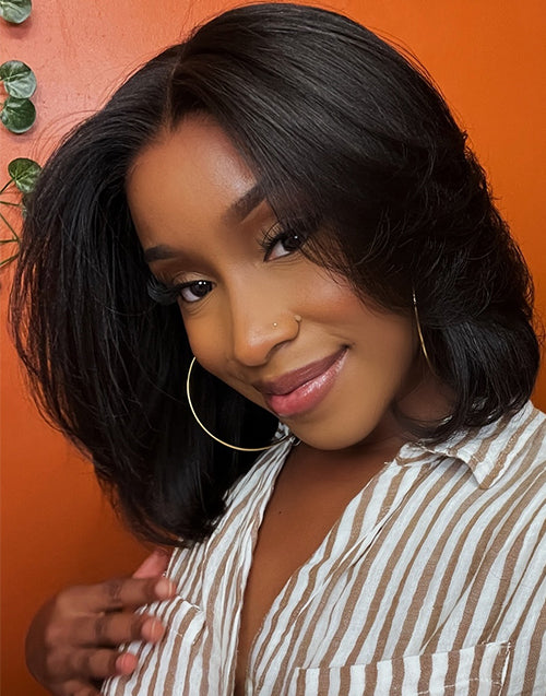 Kay- Smart-Fit Pull Go Straight Layered Cut Short Bob Glueless Wig 13×5 Pre Cut Lace Front Human Hair Wig