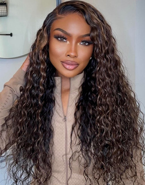 Ross- Smart-Fit Pull Go 13x5 Brown Highlight Wig Water Wave Glueless Wig Pre Cut Lace