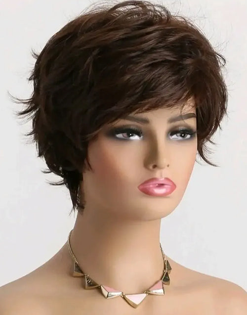 Zibela- Dark Brown Short Natural Wavy Bob Wig With Side Bangs For Women Human Hair 6.5x4.5 Lace