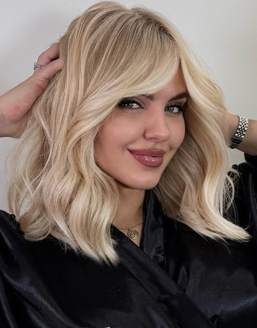 Lucia- Highlight Mixed Ash With Blonde Beach Wavy Bob True-Hold Glueless Wig For Women