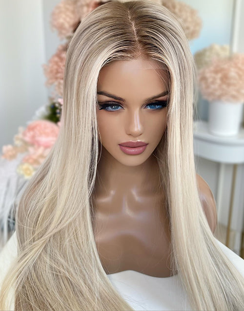 20" 22"Highlight Ash Blonde Straight Glueless Wig For Women Flash Deal