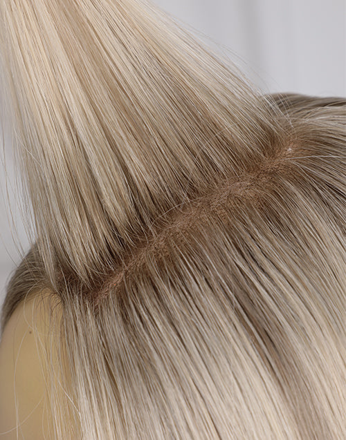 Bela-Balayage Light Ash Blonde Straight Mono 13x6 Lace Front Wig For Women Human Hair
