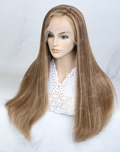 Janice-Custom Made European Processed Human Hair Highlight Brown 8.5x5.5 Lace Wig