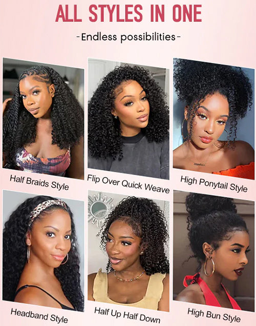 Half Wigs Water Wave Human Hair Half Up Half Down Styles One Fit All