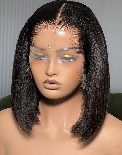 Lagos M Shape Hairline Kinky Straight Bob  Real HD Lace Wig 13x5 Pre Cut Lace Glueless Wig