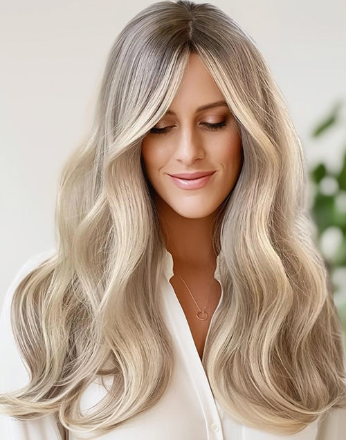 16" 18" Highlight Ombre Blonde Natural Wave True-Hold Glueless 5.5x5.5 Pre Cut Lace Wig Medium Cap Flash Deal