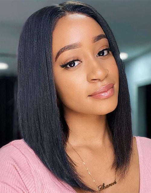 14" 16" Straight Thin V Part Bob Wig Flash Deal