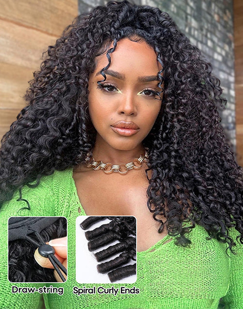 Burmese Curly Half Wig Flip Over Quick Weave Glueless Wig Easily Install Natural Hairline