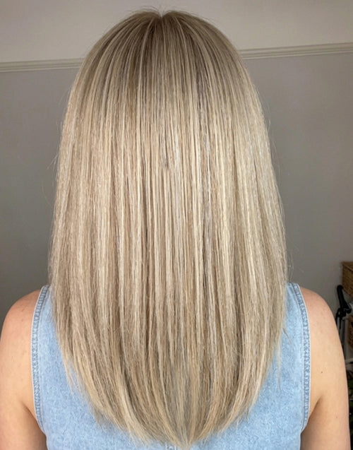 Sunny- Beach Blonde Highlight Wavy Bob Human Hair Wig with Shadow Root Mid-Length Bob