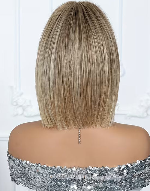 Jeni- Golden Brown Curtain Bangs Straight Bob 13x4 Lace Wig For Women True-Hold Glueless Wig