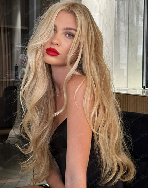 Mary-Golden Blonde Mixed Ash Brown Wave Wig Ombre Blonde 13X6 Lace Front Wig Human Hair Wig