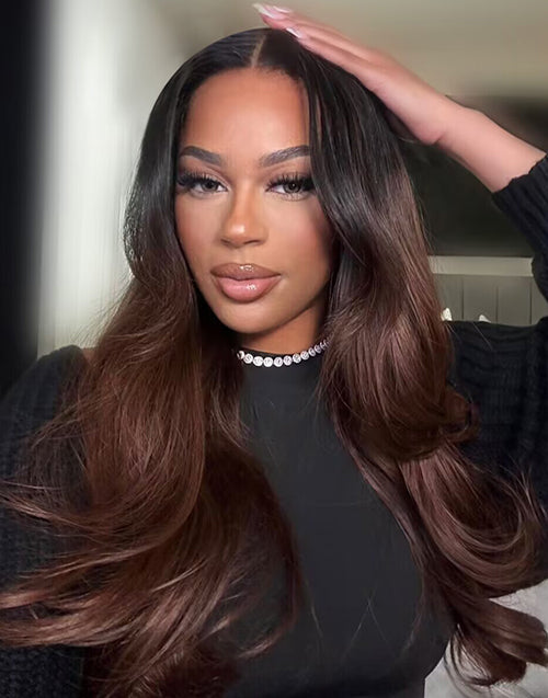 16" Ombre Brown Body Wave Pre Cut Lace Glueless Wig Flash Deal