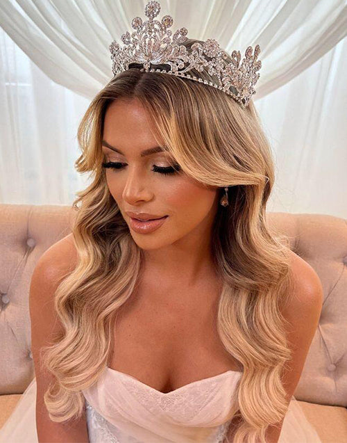 Eliza-Wedding Style Highlight Ash Blonde Wavy 360 Lace Human Hair Wig For Women