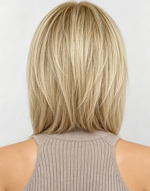 Abby- Ombre Golden Brown Layered Straight Bob Wig With Bangs Human Hair Wigs