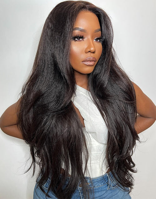 Glueless Pull Go Slight Layer Cut Kinky Straight Pre Everything Human Hair Wig