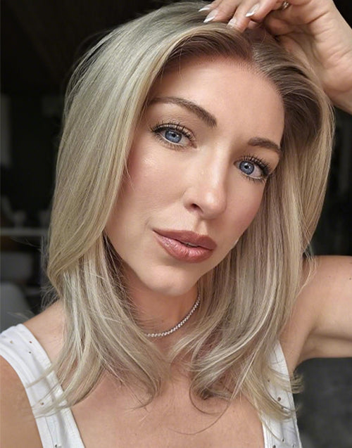 Yara- Ombre Ash Blonde Straight Bob Wig Undetectable Hairline Glueless Wigs For Women 13x4 Lace