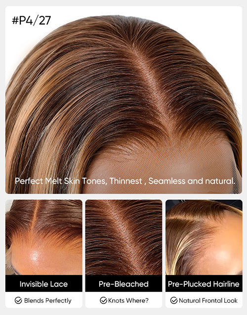 Katelyn- With Drawstring Honey Brown Highlight Straight Hair Glueless Wig Pre Cut 7x5 Lace
