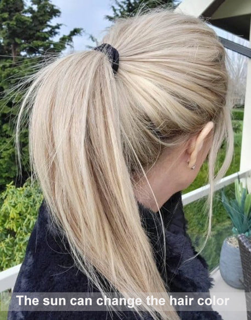 Nova-Ash Blonde With Dark Roots Remy Human Hair Ponytail Lace Front Wig