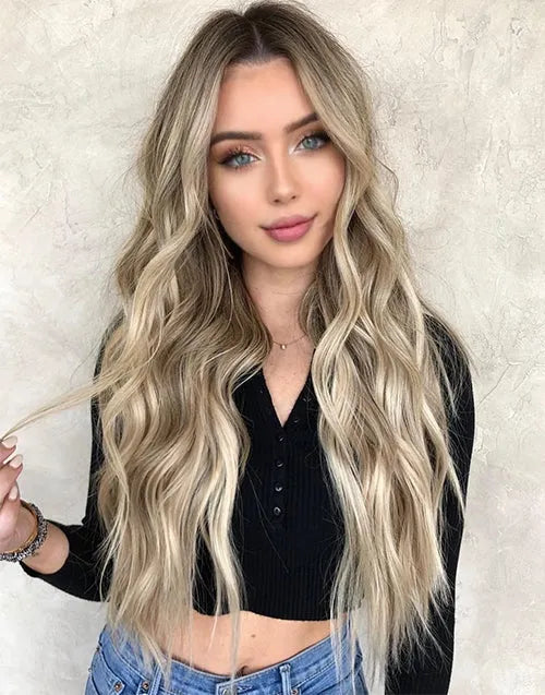 Dalyn-Real HD Lace Honey Blonde Dark Roots Highlights Luxury Wavy Lace Front Wig For Women