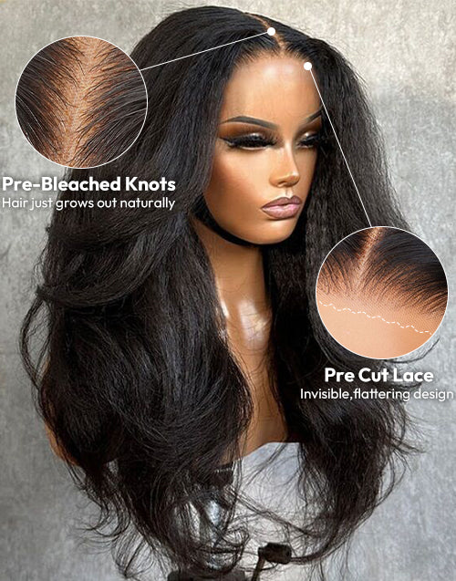 22" Kinky Straight Wave Wig 2 Styles Randomly Transform 7x5 Pre Cut Lace Flash Deal