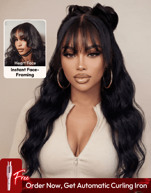 24" Body Wave 5x5 Glueless Wig With Bangs Pre Cut Lace Flash Deal