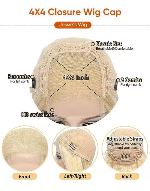 Edena- 16" #613 Blonde Straight 13x4 Lace Front Glueless Wig Flash Deal