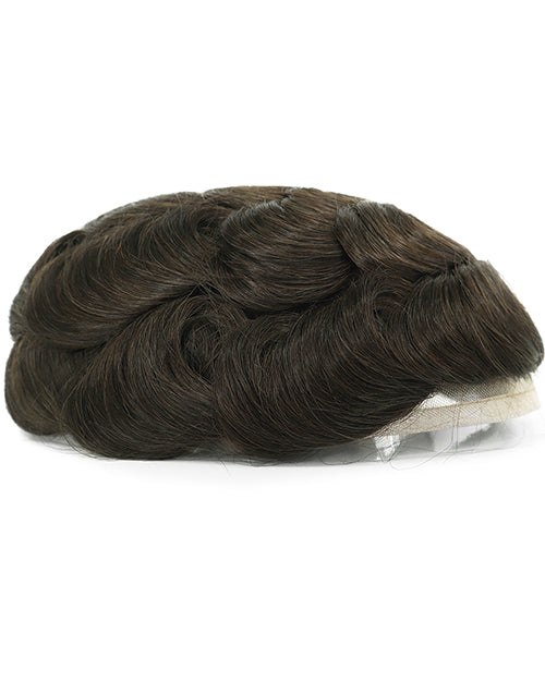 8"x10" Toupee for Men 1/2" French Lace in Front and Center Polyskin in Perimeter Indian Human Hair