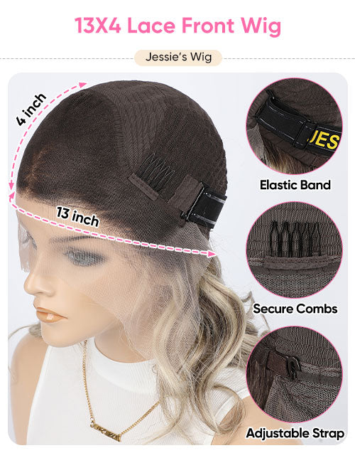 16" 20" Hazelnut Brown With Blonde Highlight Wavy Lace Wig For Women Flash Deal